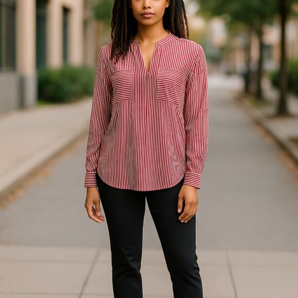 Cabi Franklin Red V Neck Striped Blouse - Picture 2 of 10
